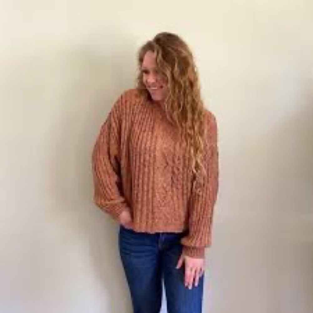 Free People from Bloomingdale’s great brownish color knitted cropped sweater - Picture 2 of 13